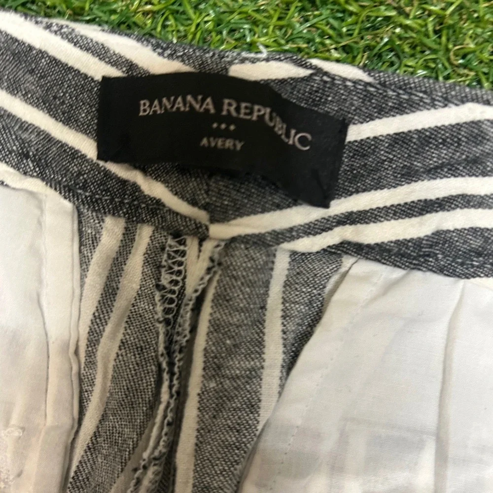 Banana Republic Avery Linen Blend‎ Striped Ankle Pants Black White Size 2